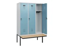 locker met bank,HxBxD 1950x1200x815mm,3vak,vak B 400mm,draaigrendel
