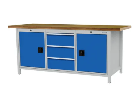 établi HxlxP 860x2000x750mm piètement RAL6011 faces avant RAL5013