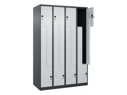 Z-garderobekast,HxBxD 1850x1200x500mm,vak B 150/300mm,draaigrendel