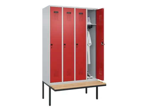 locker met bank,HxBxD 2120x1200x815mm,4vak,vak B 300mm,draaigrendel