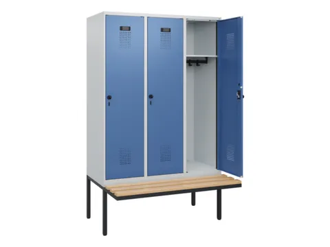 locker met bank,HxBxD 1950x1200x815mm,3vak,vak B 400mm,draaigrendel