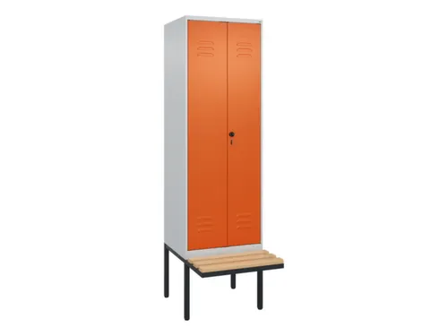 PBM-locker met bank,HxBxD 2120x600x815mm,2vak,vak B 300mm,draaigrendel