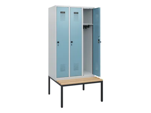 locker met bank,HxBxD 1950x900x815mm,3vak,vak B 300mm,draaigrendel