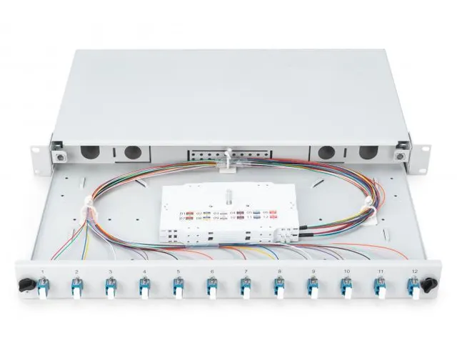LWL-splicebox 1U uitgerust 12x LC DX OS2 inclusief splicecassette