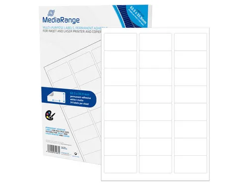 Mediarange Etiketten 63,5X33,9Mm 1200Stuk Wit Permanent