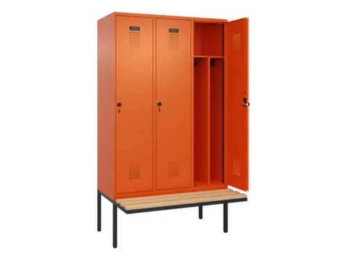 locker met bank,voor scheiding van kleding,HxBxD 2120x1200x815mm,3vak
