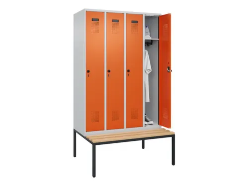 locker met bank,HxBxD 2120x1200x815mm,4vak,vak B 300mm,draaigrendel