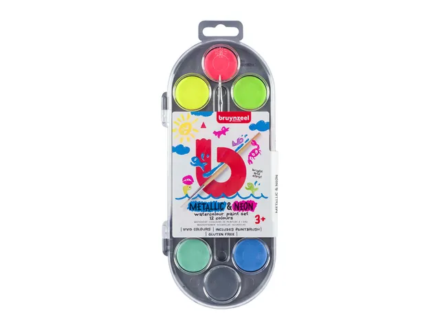 Waterverfset Bruynzeel Kids met penseel set à 12 metallic- en neonkle
