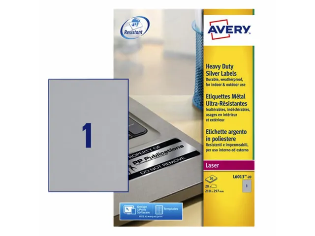 Inventaris etiketten Avery L6013-20 A4 210x297mm Zilver 20 stuks