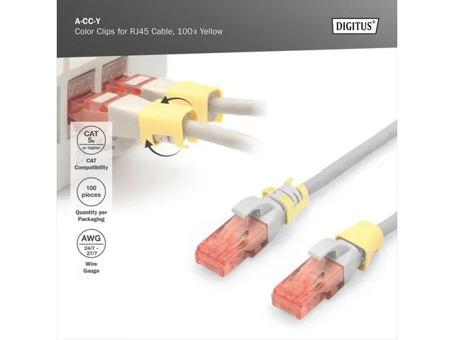 Kleurclips voor RJ45-kabels Geel verpakking van 100 stuks