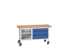 werkbank,HxBxD 830x1500x600mm,multiplexblad,uitrusting: 3laden,legbord