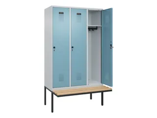 locker met bank,HxBxD 2120x1200x815mm,3vak,vak B 400mm,draaigrendel - 2