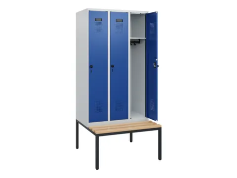 locker met bank,HxBxD 1950x900x815mm,3vak,vak B 300mm,draaigrendel