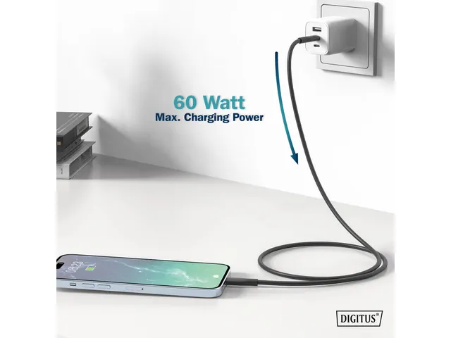 USB-C siliconen oplaadkabel USB-C USB-C 0,5m USB 2.0 60W zwart