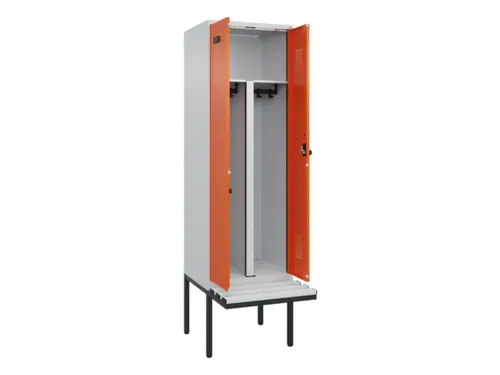 PBM-locker met bank,HxBxD 2120x600x815mm,2vak,vak B 300mm,draaigrendel