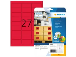 HERMA 5045 Gekleurde etiketten A4 63,5x29,6mm Neon Rood 540 stuks