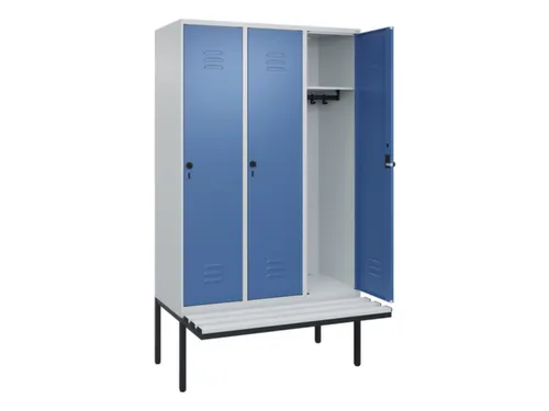 locker met bank,HxBxD 2120x1200x815mm,3vak,vak B 400mm,draaigrendel