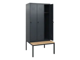 locker met bank,HxBxD 1950x900x815mm,3vak,vak B 300mm,draaigrendel - 2