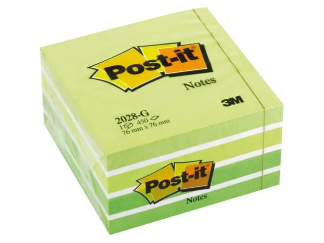 Bloc-mémos Post-it 2028G cube 76x76mm vert 450 feuillets