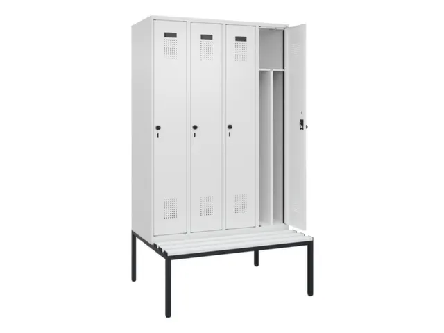 locker met bank,voor scheiding van kleding,HxBxD 2120x1200x815mm,4vak