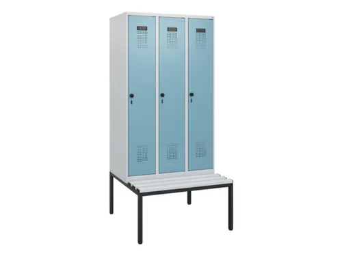 locker met bank,HxBxD 1950x900x815mm,3vak,vak B 300mm,draaigrendel