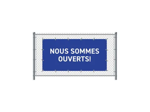 Hekwerkbanner 200x100 cm Blauw met Franstalige Print Ouvert