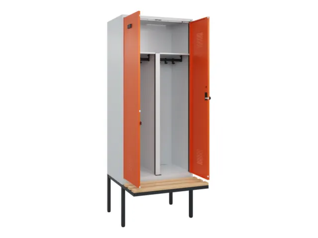 PBM-locker met bank,HxBxD 2120x800x815mm,2vak,vak B 400mm,draaigrendel