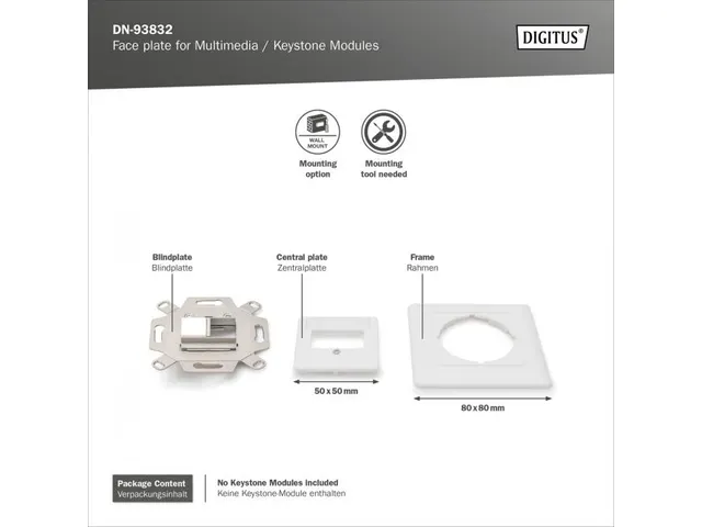 Frontpaneel en Montageframe Voor Multimedia-/Keystonemodules Wit