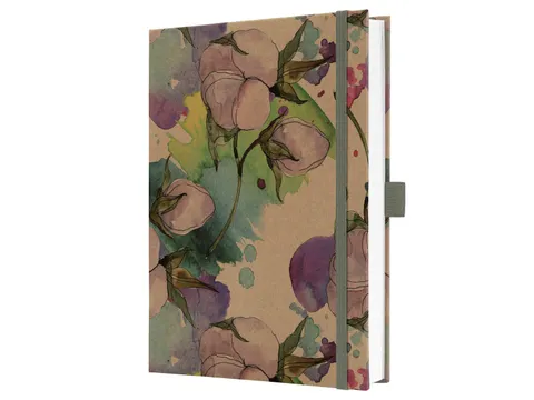 Notitieboek Jolie A5 kraft Pure Cottonflowers lijn HC 192 pag 100gr