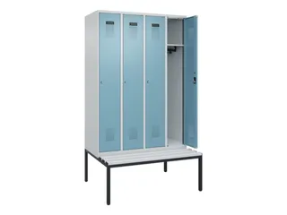 locker met bank,HxBxD 2120x1200x815mm,4vak,vak B 300mm,cilinderslot - 1