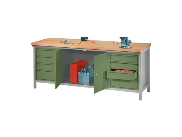 établi,HxlxP 900x2000x700mm,piètement/corps RAL7035,face avant RAL60