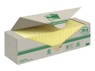 Memoblok 3M Post-it 654 76x76mm recycle geel 18 + 6 gratis - 1