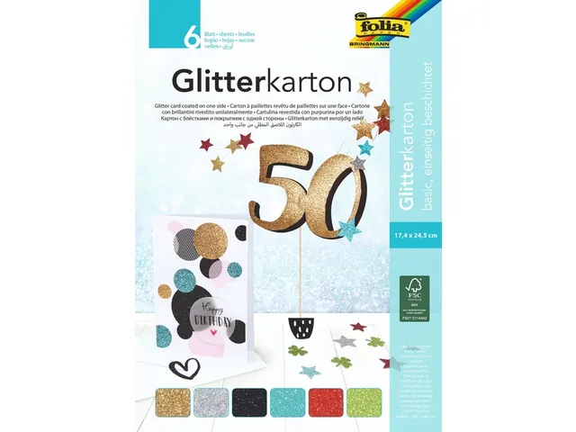 Glitterkarton Folia 174x245mm 6 vel basis assorti