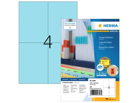 HERMA 4398 Gekleurde etiketten A4 105x148mm Blauw 400 stuks