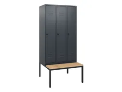 locker met bank,HxBxD 1950x900x815mm,3vak,vak B 300mm,draaigrendel