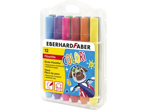 Viltstiften Eberhard Faber Jumbo 2mm 12 kleuren in kunststof etui