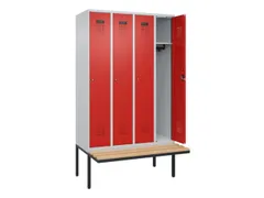 locker met bank,HxBxD 2120x1200x815mm,4vak,vak B 300mm,cilinderslot