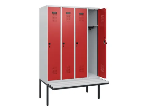 locker met bank,HxBxD 1950x1200x815mm,4vak,vak B 300mm,draaigrendel
