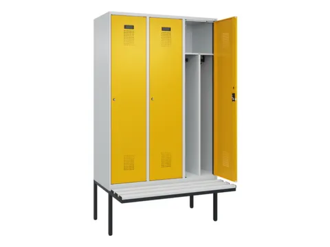 locker met bank,voor scheiding van kleding,HxBxD 2120x1200x815mm,3vak