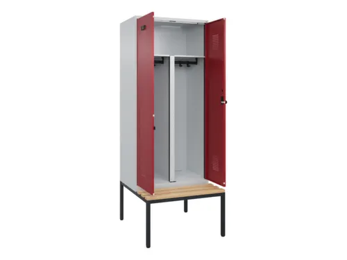 PBM-locker met bank,HxBxD 2120x800x815mm,2vak,vak B 400mm,draaigrendel