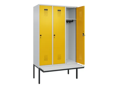 locker met bank,HxBxD 2120x1200x815mm,3vak,vak B 400mm,draaigrendel