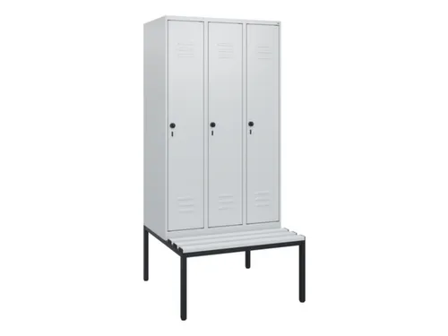locker met bank,HxBxD 1950x900x815mm,3vak,vak B 300mm,draaigrendel