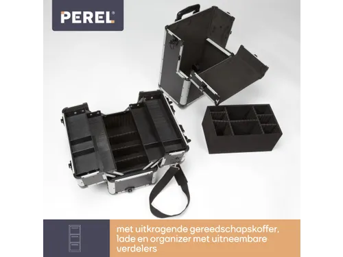 Gereedschapskoffer Aluminium Trolley 370x270x670mm Zwart