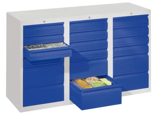 ladekast HxBxD 900x1500x500mm 18laden RAL7035 front RAL7016