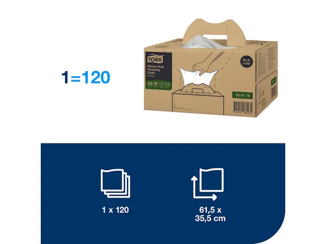Reinigingsdoek Tork Heavy-Duty W7 vel dosering 120 doeken wit 530176