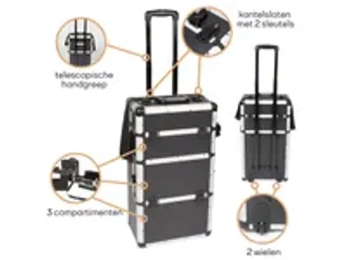 OUTLET Gereedschapskoffer Aluminium Trolley 370x270x670mm Zwart