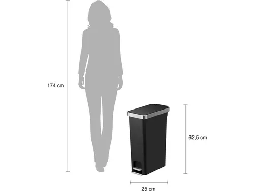 Afvalbak EKO Hana Slim pedaalemmer 40 liter zwart