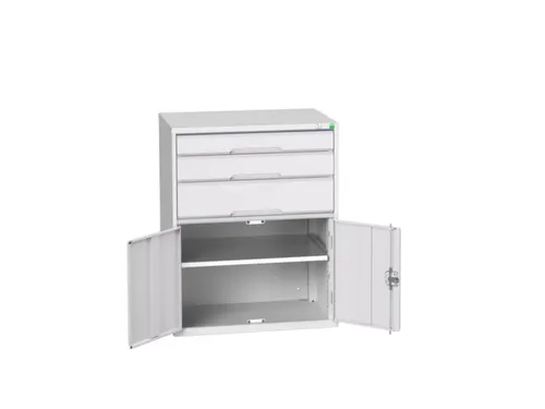 ladekast HxBxD 1000x800x550mm 3laden 2deuren RAL7035 front RAL7035