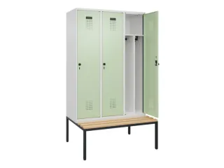 locker met bank,voor scheiding van kleding,HxBxD 2120x1200x815mm,3vak - 1