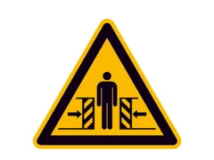 waarschuwingsbord,v. binnen/buiten,Waarschuwing voor pletgevaar